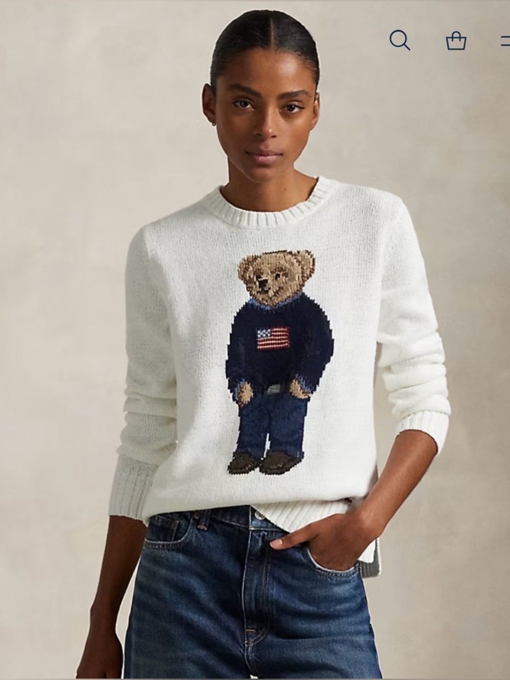 Polo Bear Linen-Cotton Crewneck Sweater size XS